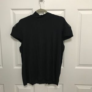 Anne Klein Black Blouse with Detailed Cap Sleeve